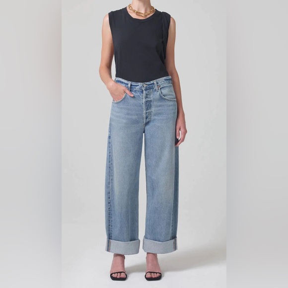 Citizens of Humanity Ayla High Rise Baggy Cuffed Jeans in Skylights 26 - Picture 1 of 9